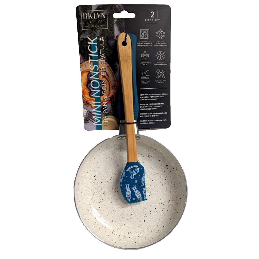 BKLYN Mini Non-Stick Fry Pan and Spatula Teal Green Cream 2pc Christmas Design